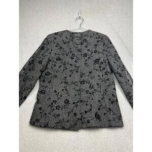 Dana Buchman Tweed Wool Blazer Jacket Womens Size 12 Victorian Velvet Flowers